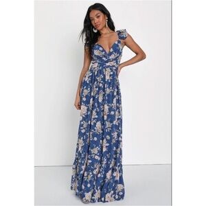 Lulus Floral Maxi Dress in Blue